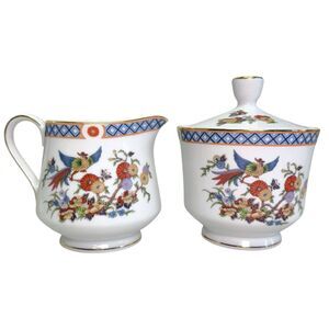 Vtg China Garden Fine China Sugar Bowl w/Lid & Creamer Cup Set Porcelain Japan